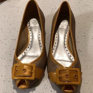 BCBGirls Yellow Peep-Toe Heels with Buckle